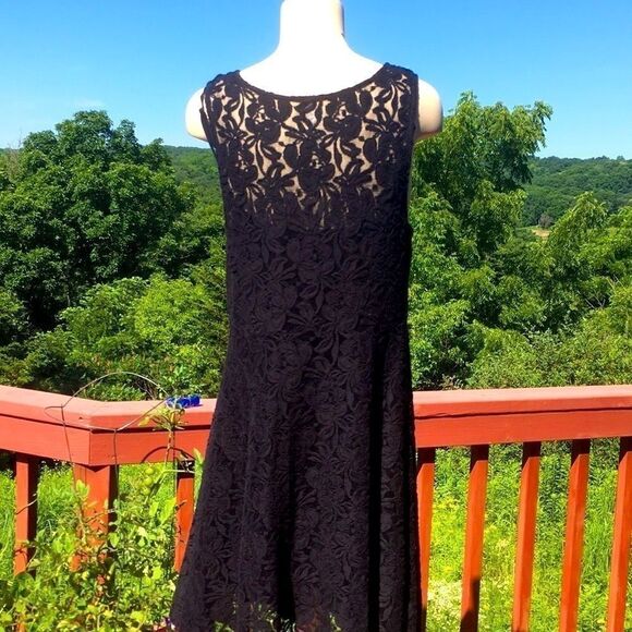 Free People Dress Sleeveless full lace lined black sheer stretch mini or tunic M - Picture 6 of 11